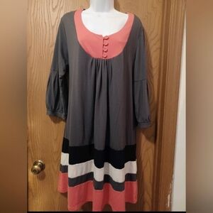 ELLE Colorblock Three-quarter Bell Sleeves Dress